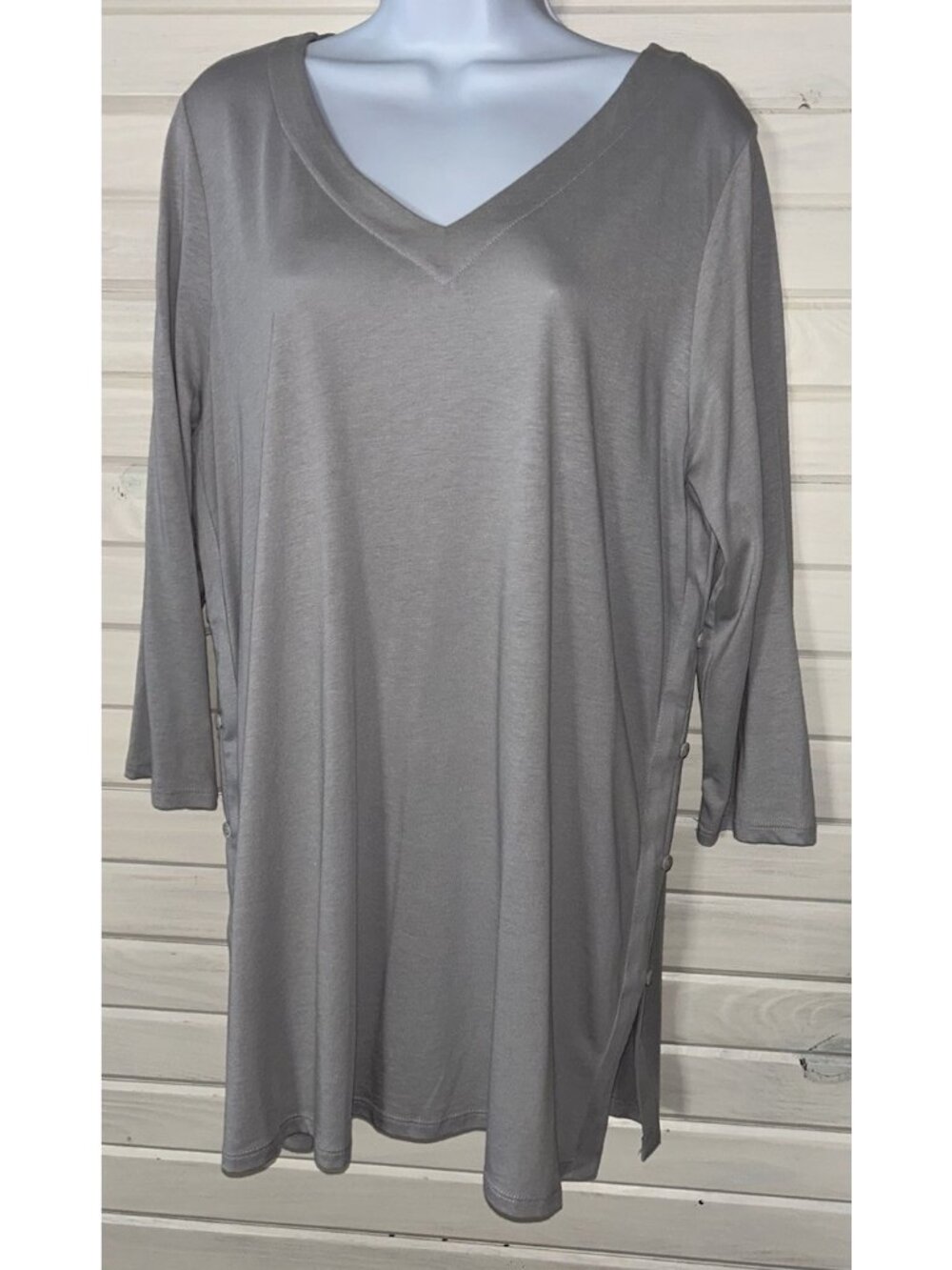 J Jill Sz LARGE Gray V-Neck Side Button Tunic Cotton Modal Super Soft EUC